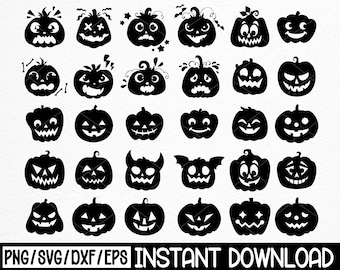 Pumpkin Face SVG-bundel, Halloween Jack O Lantern-clipart (digitale download)