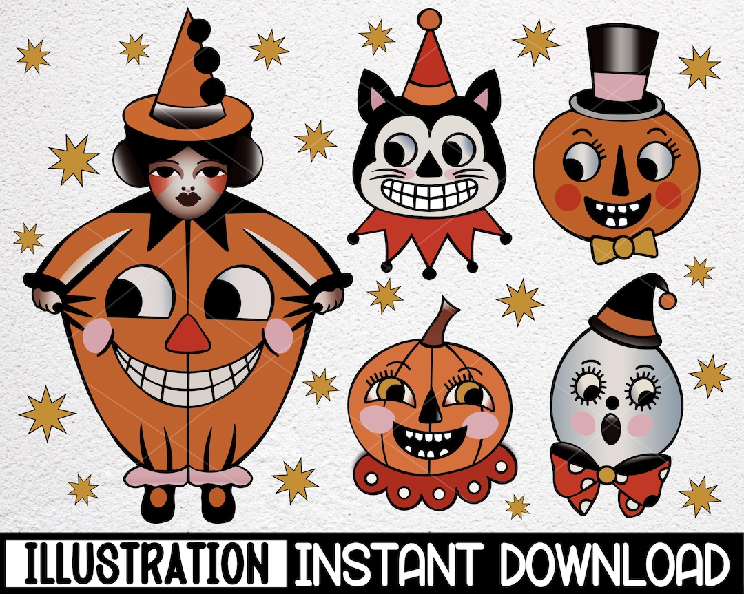 Retro Pumpkin Face Png, Vintage Halloween Clipart, Creepy Cute Ghost ...