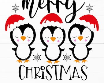 Pinguin Frohe Weihnachten SVG, Süßer Weihnachtspinguin Clipart Bundle, Pinguin Weihnachtssvg, Weihnachtsmütze Für Cricut, digitaler Download