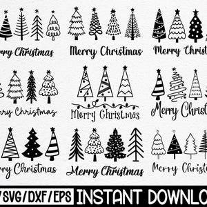 Merry Christmas Tree SVG Bundle, Holiday Christmas Trees SVG, Farmhouse Christmas Cut Files for Cricut, Silhouette, Png, Svg, Dxf, Png.