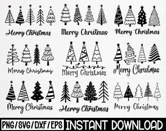 Merry Christmas Tree SVG Bundle, Holiday Christmas Trees SVG, Farmhouse Christmas Cut Files for Cricut, Silhouette, Png, Svg, Dxf, Png.