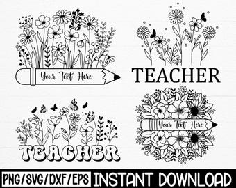 Ensemble floral professeur SVG, motifs pour la rentrée scolaire (téléchargement numérique)