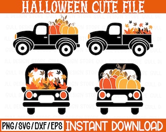 Pumpkin Truck SVG, Fall Leaves Clipart (Digital Download)