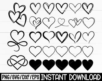 Hand Drawn Heart SVG Bundle, Valentine's Day Cut Files (Instant Download)