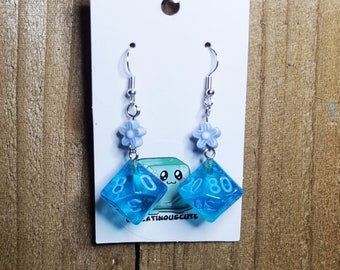 Blue Daisies - D&D Polyhedral Dice Earrings - Handmade Resin