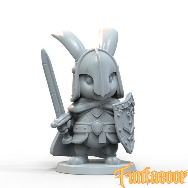 Fantazoor - RABBIT KNIGHT - 3D Printed Chibi TTRPG D&D Miniature