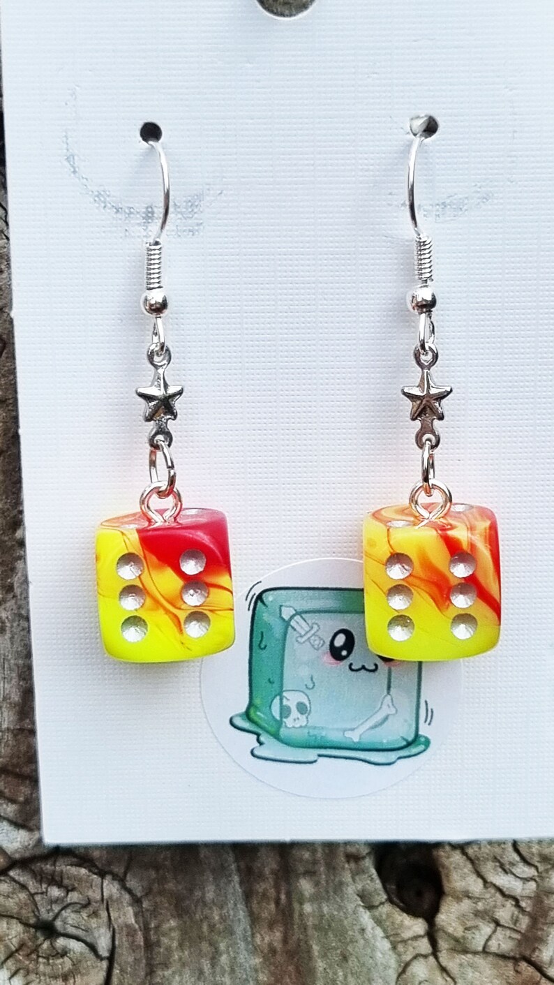 D6 Neon Fire D&D Polyhedral Dice Earrings Handmade OOAK image 2