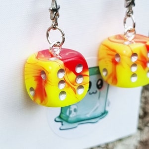 D6 Neon Fire D&D Polyhedral Dice Earrings Handmade OOAK image 3