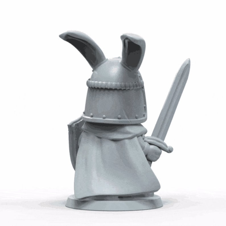 Fantazoor RABBIT KNIGHT 3D Printed Chibi TTRPG D&D Miniature image 2