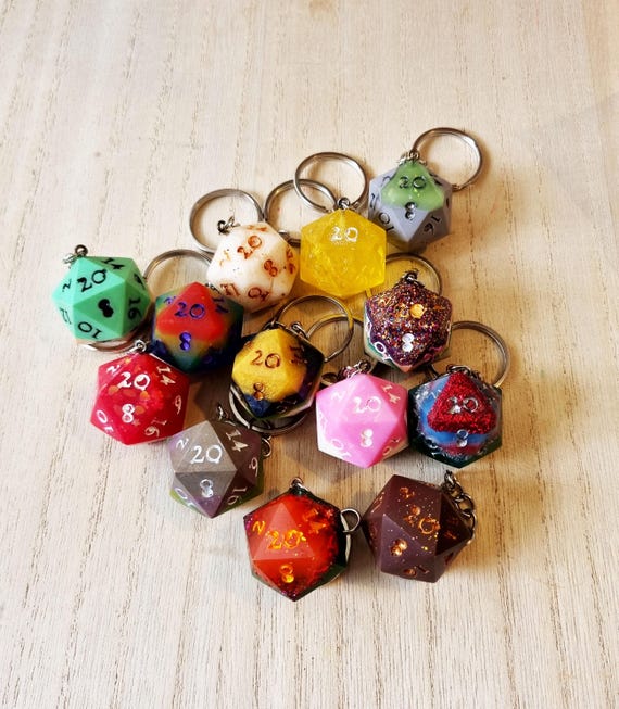 Handmade Resin Dice D20 Keyring Oversized 30mm CHONK D&D TTPRG