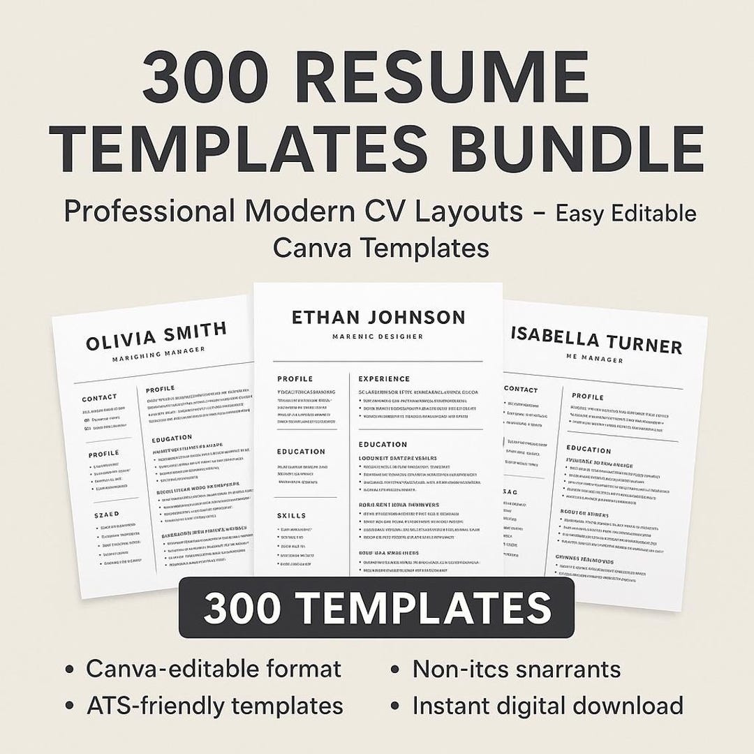 300 Modern Resume Templates – Editable Canva CV Designs (digital ...