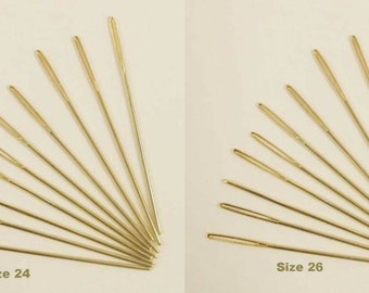 Gold Plated Cross Stitch Tapestry Needles - pack of 10 with a choice of size 24 and/or 26