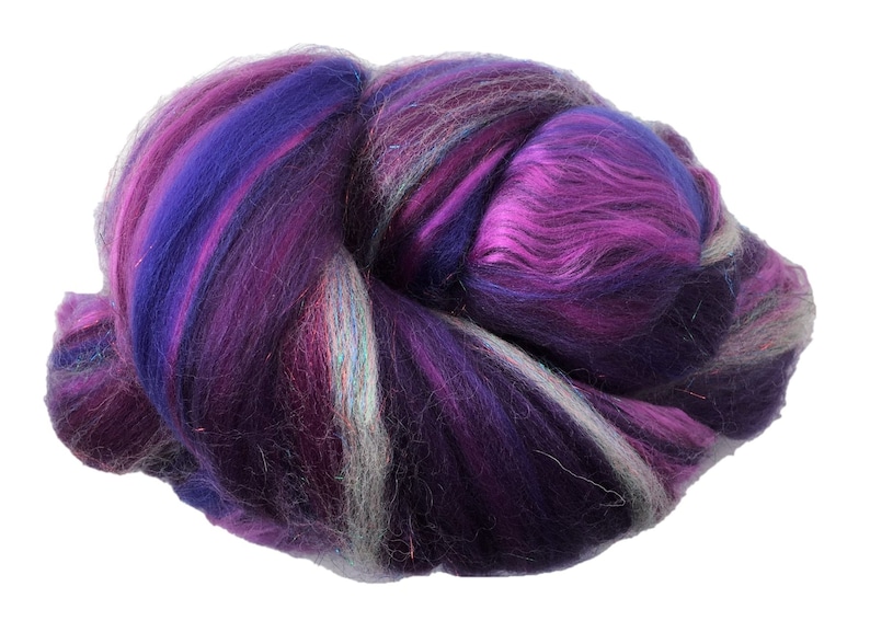 Shimmer Blackberry Merino Wool/Silk/Trilobal Mix for Needle Felting, Wet Felting & Spinning approx 45gm image 1