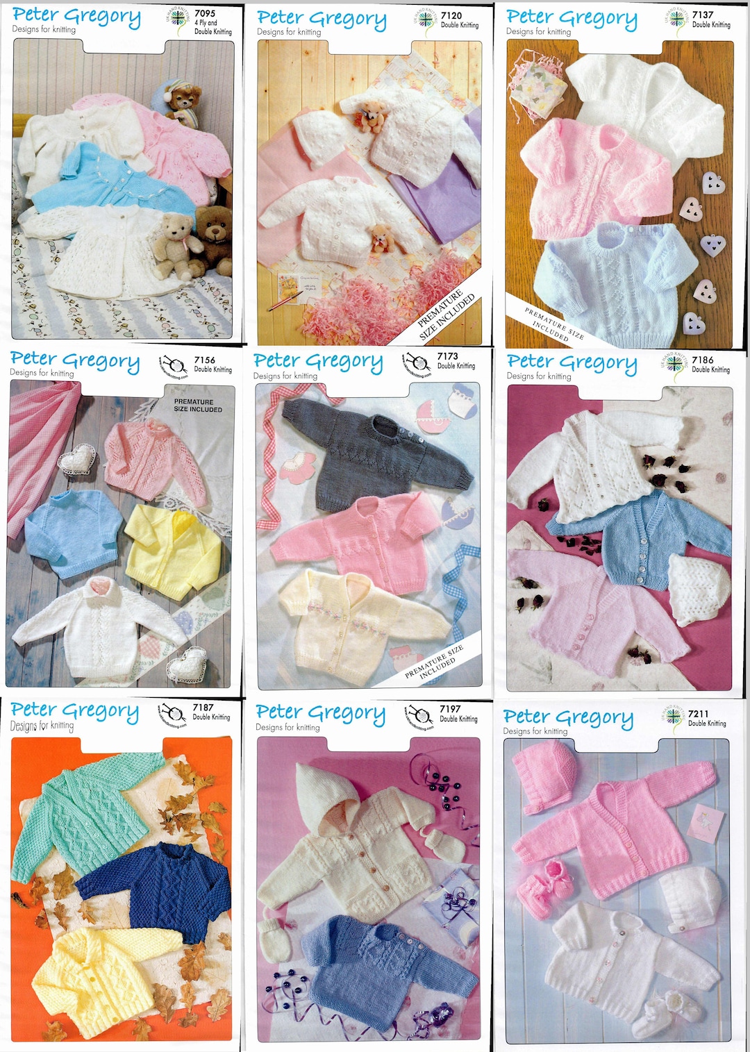 Peter Gregory Knitting Patterns for Babies & Prematures Choose From