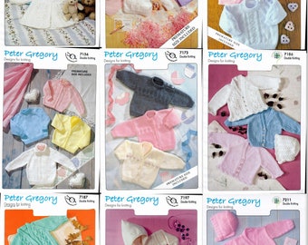 Peter Gregory Knitting patterns for Babies & Prematures - choose from 7095, 7120, 7137, 7156, 7173, 7186, 7187, 7197 and 7211