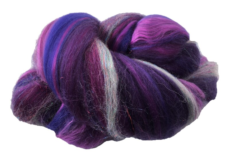 Shimmer Blackberry Merino Wool/Silk/Trilobal Mix for Needle Felting, Wet Felting & Spinning approx 45gm image 3