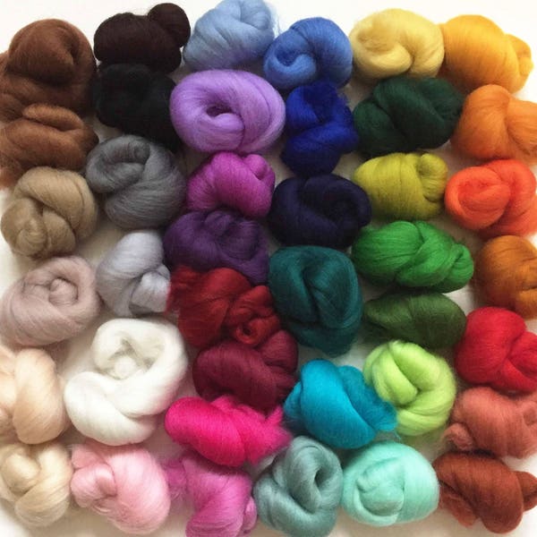 40 colour pack of Merino Wool Tops for Needle/Wet Felting approx 120 gms