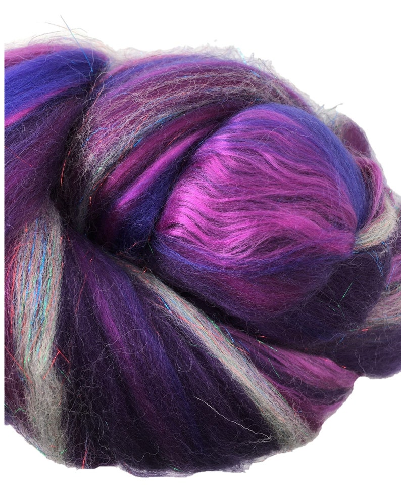 Shimmer Blackberry Merino Wool/Silk/Trilobal Mix for Needle Felting, Wet Felting & Spinning approx 45gm image 2