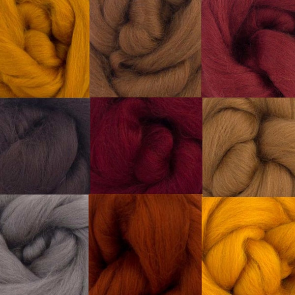 Autumn Tones pack of 9 Merino Felting Wools for Needle & Wet Felting