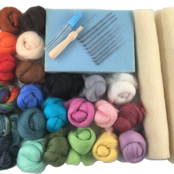 Needle Felting Starter Kit for 2D Needle Felting (painting with wool) - all you need to get started - supplied boxed