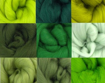Woodland Green Pack of 9 Merino Felting Wools for Needle & Wet Felting