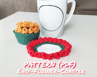 Crochet coaster pattern, Easy flower table decor, beginner friendly crochet PDF tutorial