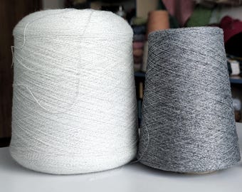 Cashmere Merino Cone Garn mit Lurex, Luxus Strickgarn, White Silver Yarn Cone, 100g (1400m), Lace Weight Italienisches Garn