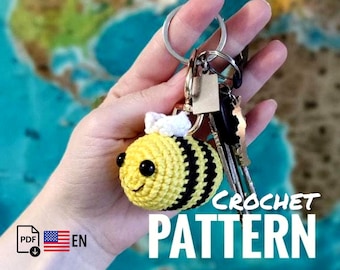 Crochet Bee Keychain Pattern PDF, Amigurumi Bumblebee Tutorial, Cute Keyring Charm, Instant Download