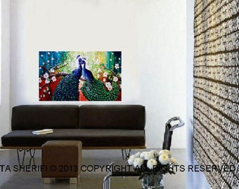 LARGE WALL ART. Peacock painting. Rita Sherifi