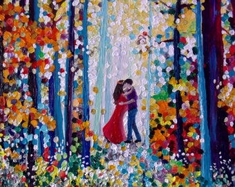 THE KISS of THREE Original art one of the kind.   Couple kissing and baby painting Rita Sherifi , original painting