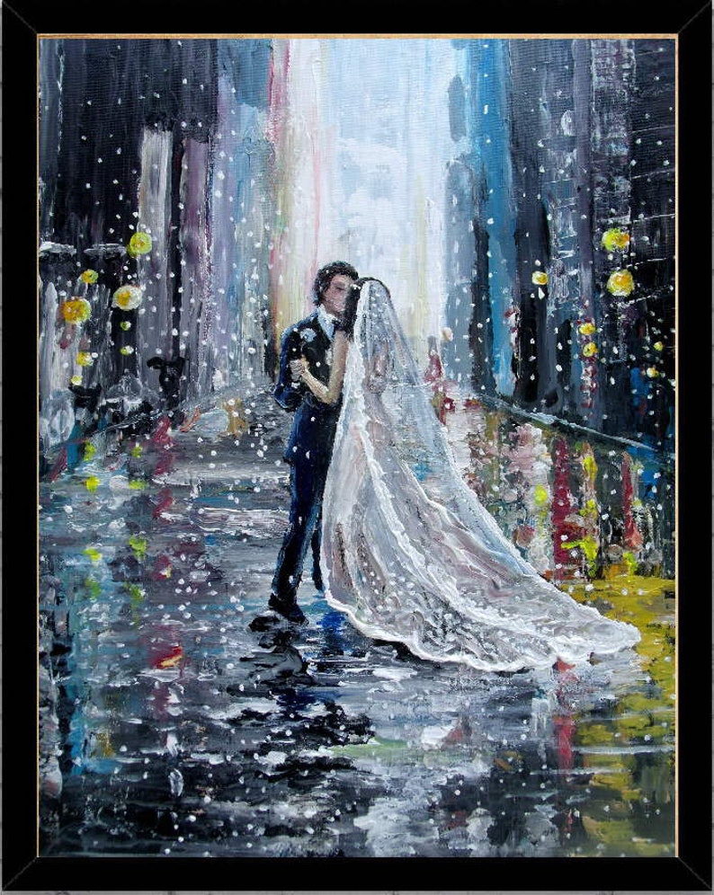 New York Rain Painting Wedding Dance Painting Dancing In The Rain Painting Framed Personalized Original Oil Painting Rita Sherifi