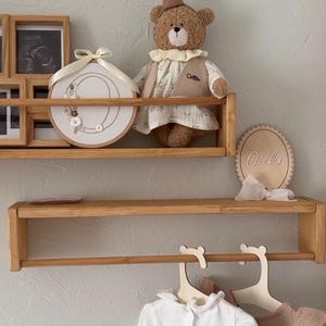 Wooden Wall Shelves Set – Natural Floating Shelf for Baby Room, Montessori Storage Bookshelf – Eco-Friendly Solid Wood, Nursery Wall Decor