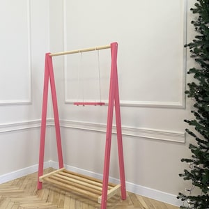 Wooden Clothing rack, Montessori Wardrobe, Kids Pink Clothes Rack, Nursery Furniture, Kids Wardrobe, Dress Up Rack, Kids Room Decor