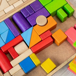 Montessori Wooden Play Set 24 pcs - Wooden Building Blocks, Waldorf Toys, Sensory Play Set For Toddlers