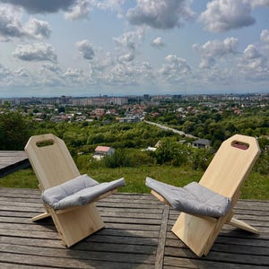 Folding Wooden Outdoor Viking Chair – Patio & Garden Seat, Adirondack Chair,  Rustic Foldable Deck Furniture, Camping Chair Set with Cushion