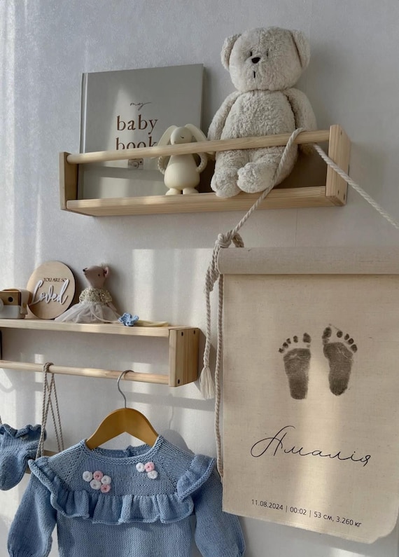 Wandregal aus Holz - natürliches schwebendes Regal für Babyzimmer, Montessori-Aufbewahrungs-Bücherregal - umweltfreundliches Massivholz, Kinderzimmer-Wanddekor