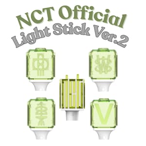 May include: Image of NCT Official Light Stick Ver. 2. The image shows five light sticks with a green and white color scheme. Each light stick has a unique design inside the green casing, with the text "NCT Official Light Stick Ver. 2" in green and gray.