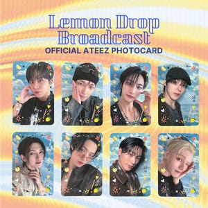 Original title: Official ATEEZ Photocard – Lemon Drop Broadcast Workshop Kit | OT8 Set + Pouch (Bonus Fan, 1 Set Only)