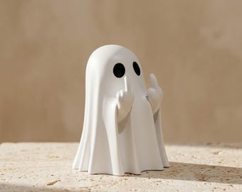 Playful Middle Finger Ghost Statue | Minimalist Matte Desk Decor | Humorous Office Sculpture | Japandi Aesthetic Accent | DwellingPiece