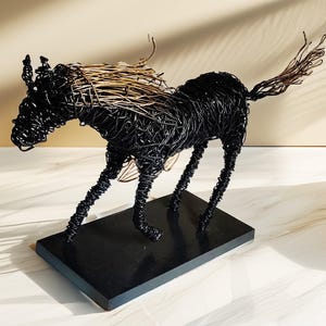 Horse Wire Sculpture, Handmade Metal Horse Statue, Rustic Animal Statue, Black Wire Art, Equestrian Home Decor, Wire Wrapped Horse Figurine