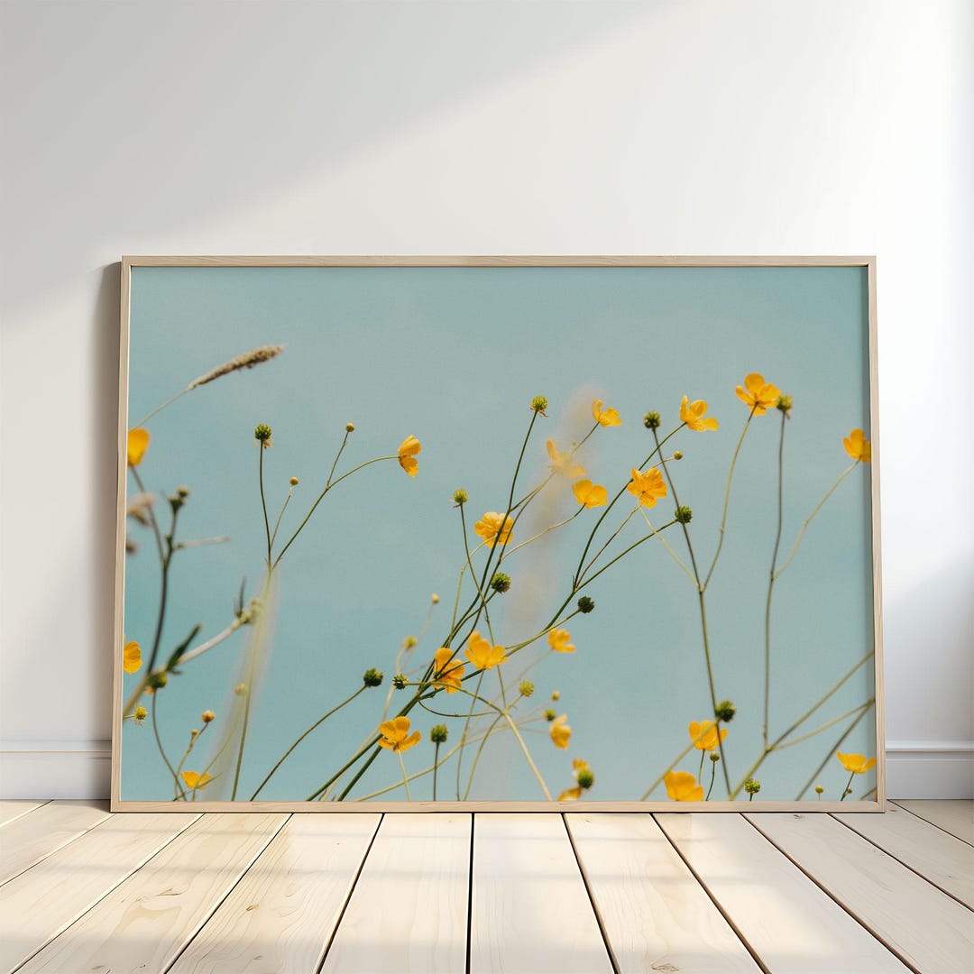 Yellow Wildflowers Wall Art – Cozy Summer Meadow Print With Blue Sky ...