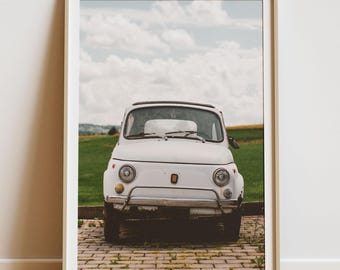 Impresión retro del Fiat 500: arte mural de coches italianos antiguos