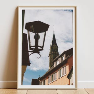 Ancient Clock Tower Wall Art – Historic European Architecture Print – Vintage City Decor – Timeless Urban Photography