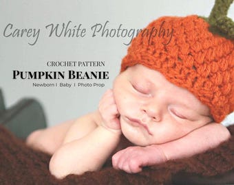 Patrón de gorro de calabaza a crochet en PDF | Gorro de calabaza para bebé | Gorro de Halloween | Patrón de otoño a crochet | Accesorio para fotos de recién nacidos | Patrón fácil para principiantes