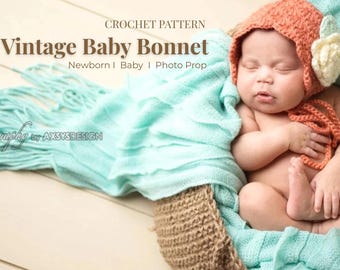 Baby Bonnet Crochet Pattern PDF I Newborn Bonnet Pattern I Baby Girl Hat I Photo Prop Bonnet I Easy Crochet Pattern I Instant Download