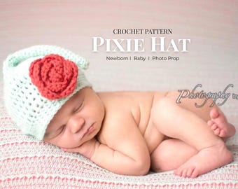 Patrón de gorro de duende a crochet en PDF | Patrón de gorro de elfo | Gorro de elfo para bebé | Accesorio para fotos de recién nacidos | Gorro de disfraz de hada | Descarga instantánea