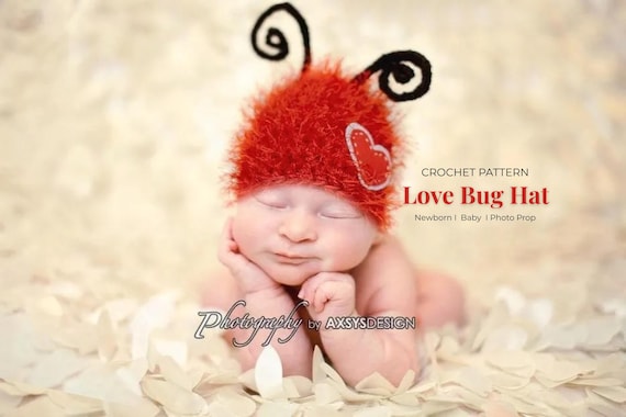 Love Bug Crochet Pattern PDF I Baby Valentine Hat I Ladybug Hat Crochet Pattern I Baby Girl Hat I Newborn Photo Prop I Easy Pattern