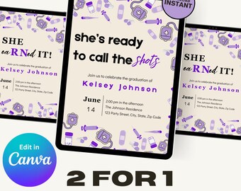 Nursing Graduation Invitation | Purple RN Grad Party, 2-in-1 (Digital Download)