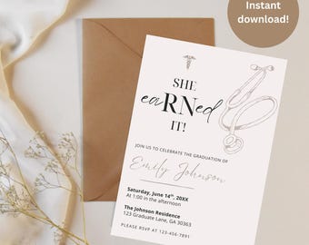 RN Graduation Invitation Template – Elegant Medical Design (Canva, Digital Download)