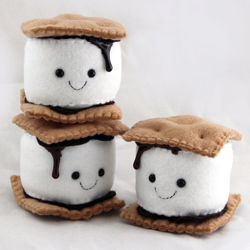 One (1) S'more Marshmallow Plushie - Handmade Felt Art Toy - Made…
